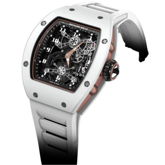 RM 17-01 White Ceramic White Rubber Strap Skeleton Dial White Ceramic and Red Gold Case