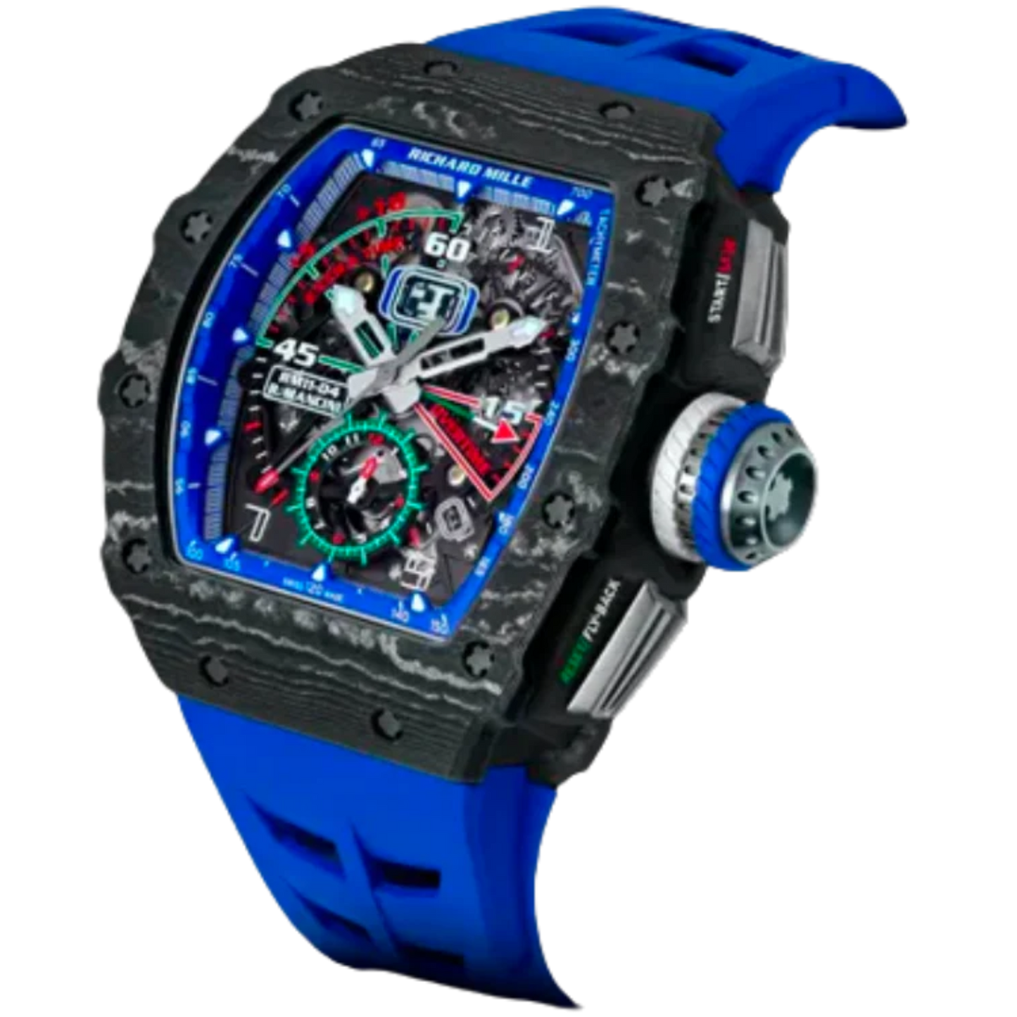RM 011-04 Mancini Automatic Blue Rubber Strap Carbon Case