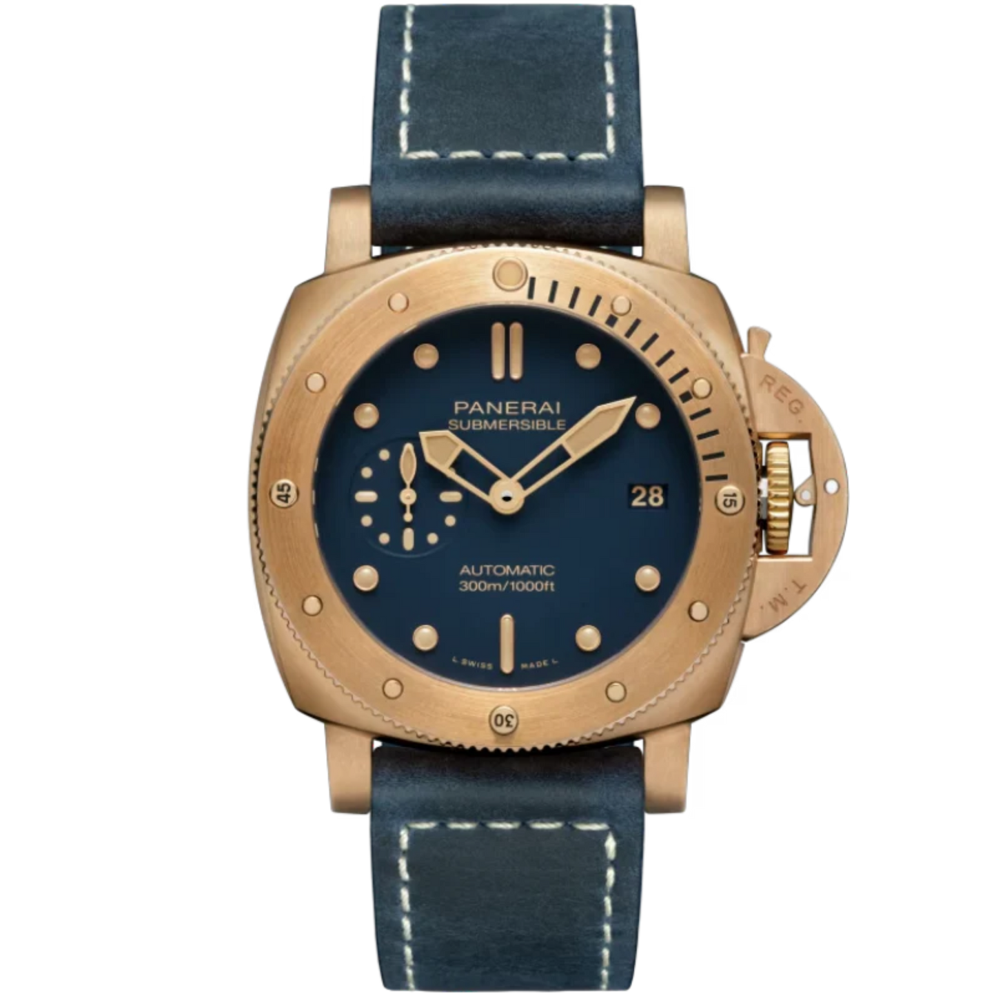 SUBMERSIBLE BRONZO BLU ABISSO PAM01074 42 MM BRONZE WITH BLUE DIAL