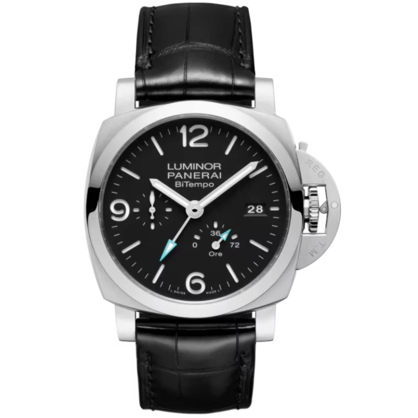 LUMINOR BITEMPO PAM01360 44 MM STAINLESS STEEL WITH BLACK DIAL