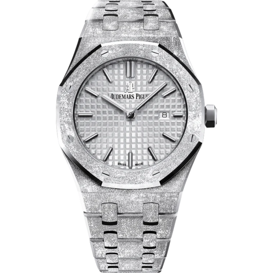Royal Oak Frosted Gold Quartz Hammered 18-Carat White Gold Bracelet Silver Dial With Grande Tapisserie Pattern Hammered 18-Carat White Gold Case