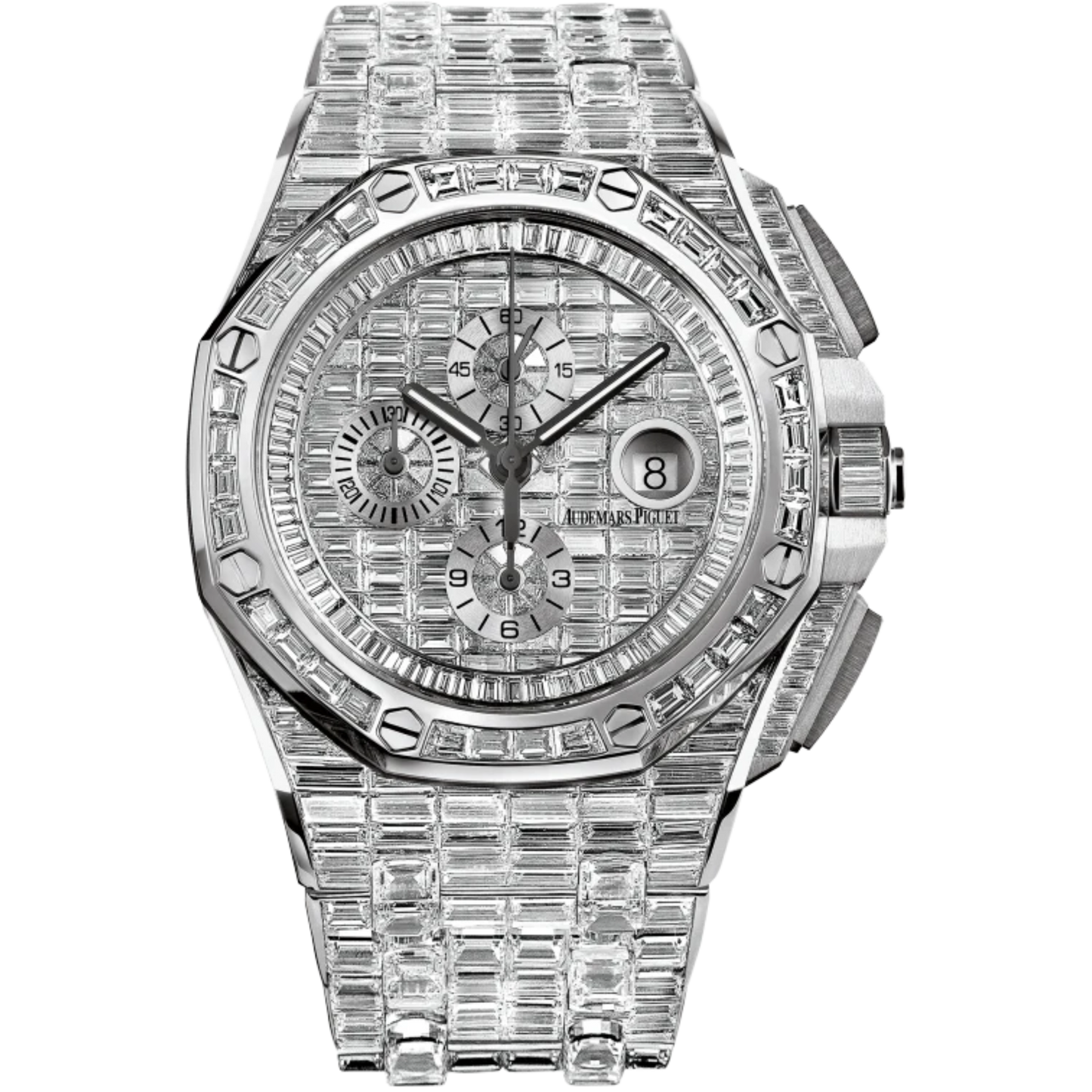 Royal Oak Offshore Selfwinding Chronograph 44MM 18-Carat White Gold Bracelet 18-Carat White Gold Dial 18-Carat White Gold Case Entirely Set With Baguette-Cut Diamonds