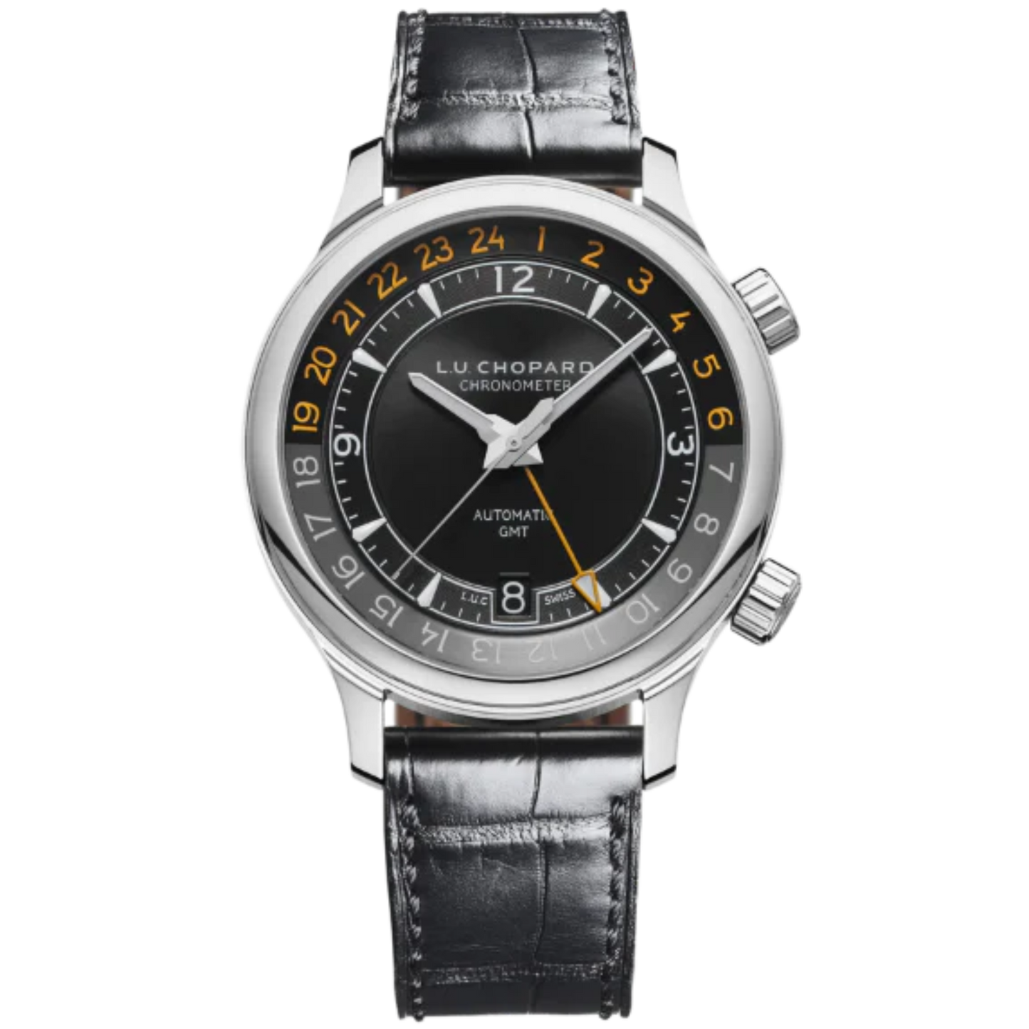 L.U.C GMT ONE 42 MM LUCENT STEEL™ WITH BLACK DIAL