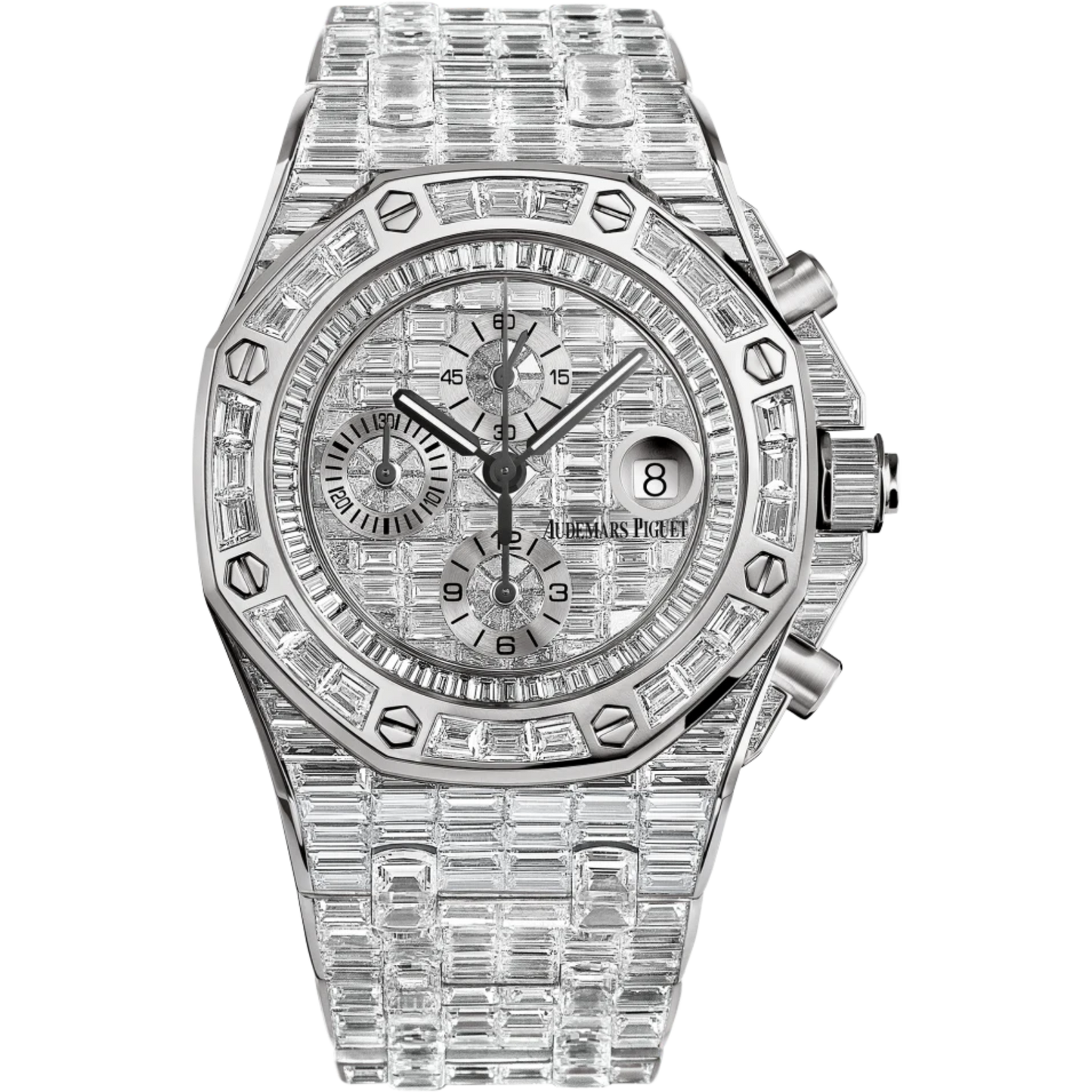Royal Oak Offshore Selfwinding Chronograph 42MM 18-Carat White Gold Bracelet 18-Carat White Gold Dial 18-Carat White Gold Case and Bezel Entirely Set With Baguette-Cut Diamonds