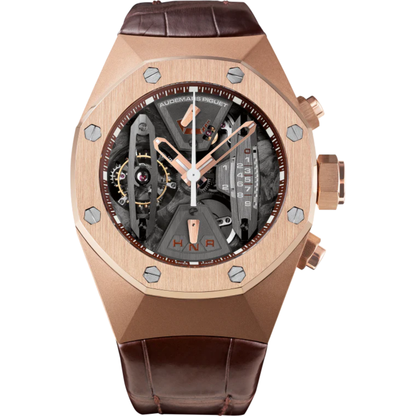 Royal Oak Concept 44mm Concept Tourbillon Chronograph Openworked and Brown Alligator Strap with 18-Carat Pink Gold Case