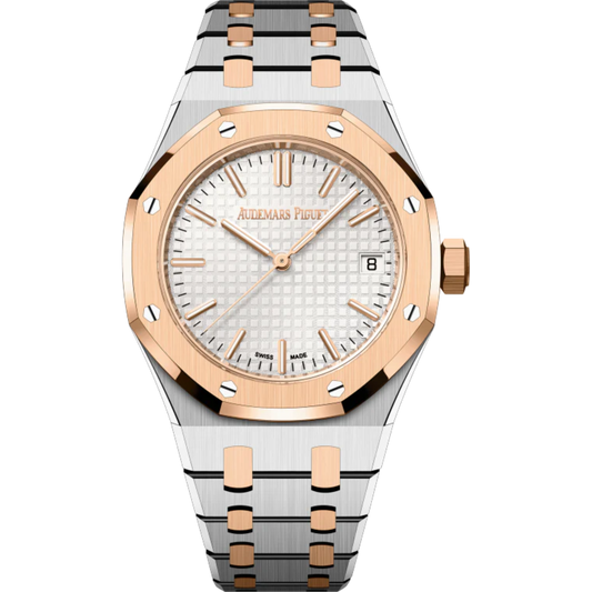 Royal Oak Selfwinding 50th Anniversary 37MM Stainless Steel Bracelet Silver-Toned Dial With Grande Tapisserie Pattern Stainless Steel Case 18-Carat Pink Gold Bezel