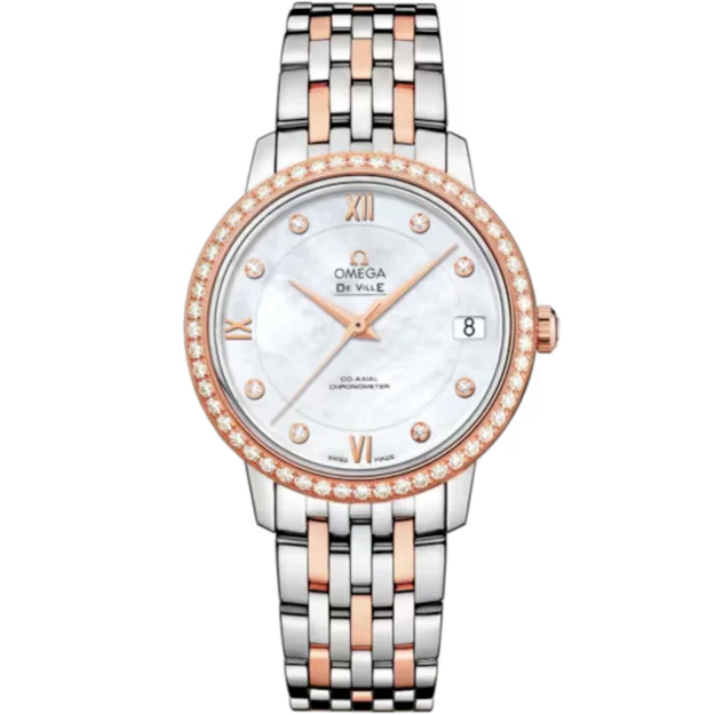 DE VILLE PRESTIGE 33 MM STAINLESS STEEL - RED GOLD WITH MOTHER OF PEARL DIAL