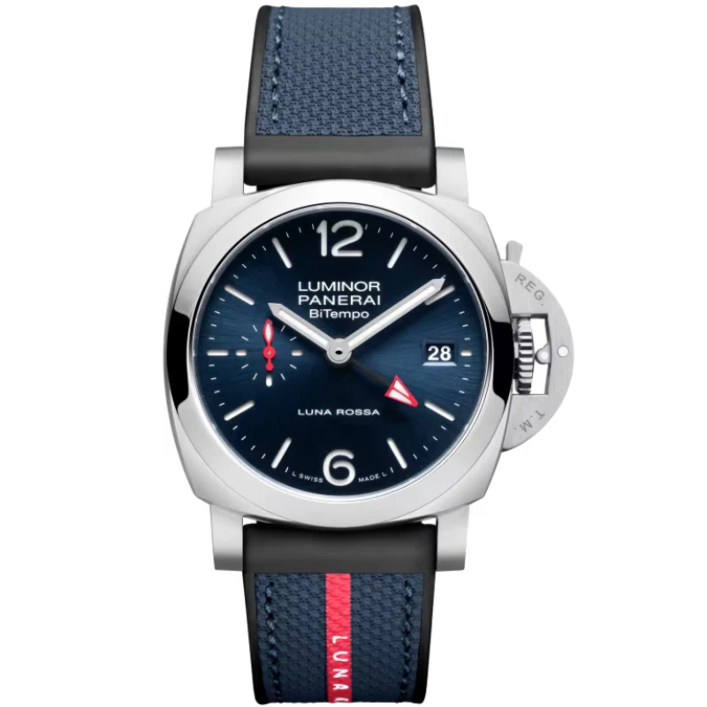 LUMINOR QUARANTA BITEMPO LUNA ROSSA PAM01404 40 MM STAINLESS STEEL WITH BLUE DIAL