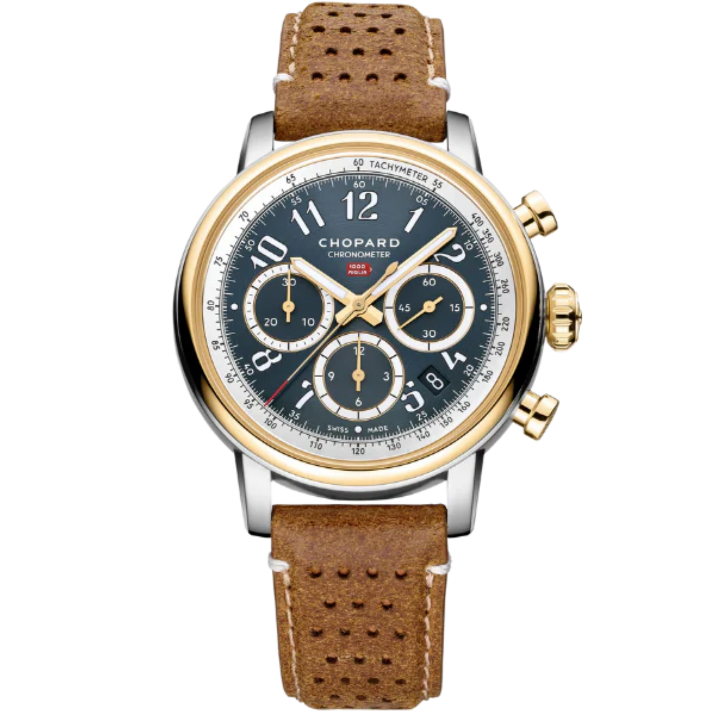 MILLE MIGLIA CLASSIC CHRONOGRAPH 40 MM ETHICAL YELLOW GOLD - LUCENT STEEL™ WITH "GRIGIO-BLU" BLUE DIAL