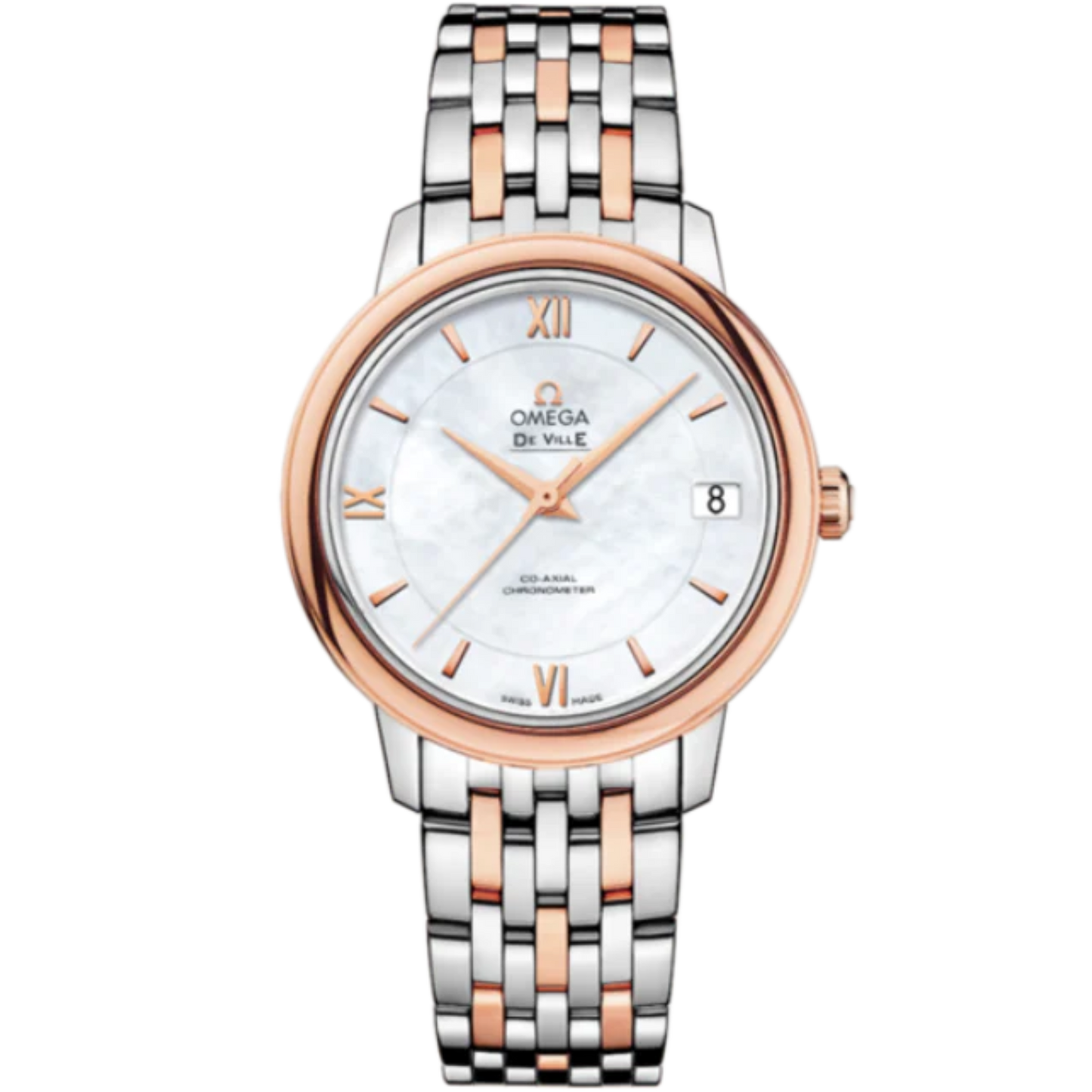 DE VILLE PRESTIGE 33 MM STAINLESS STEEL - RED GOLD WITH MOTHER OF PEARL DIAL