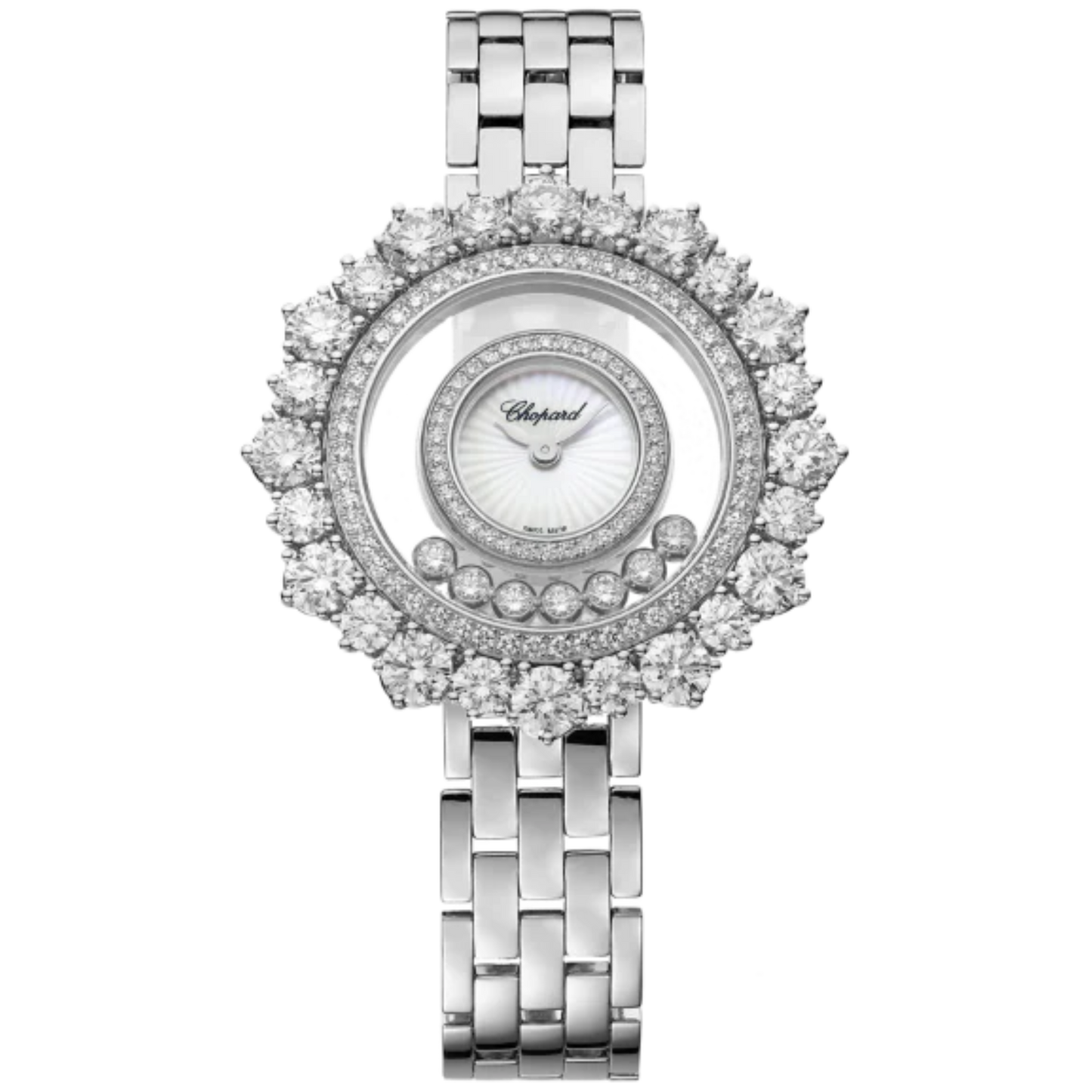 HAPPY DIAMONDS JOAILLERIE 36 MM ETHICAL WHITE GOLD WITH MOTHER OF PEARL DIAL