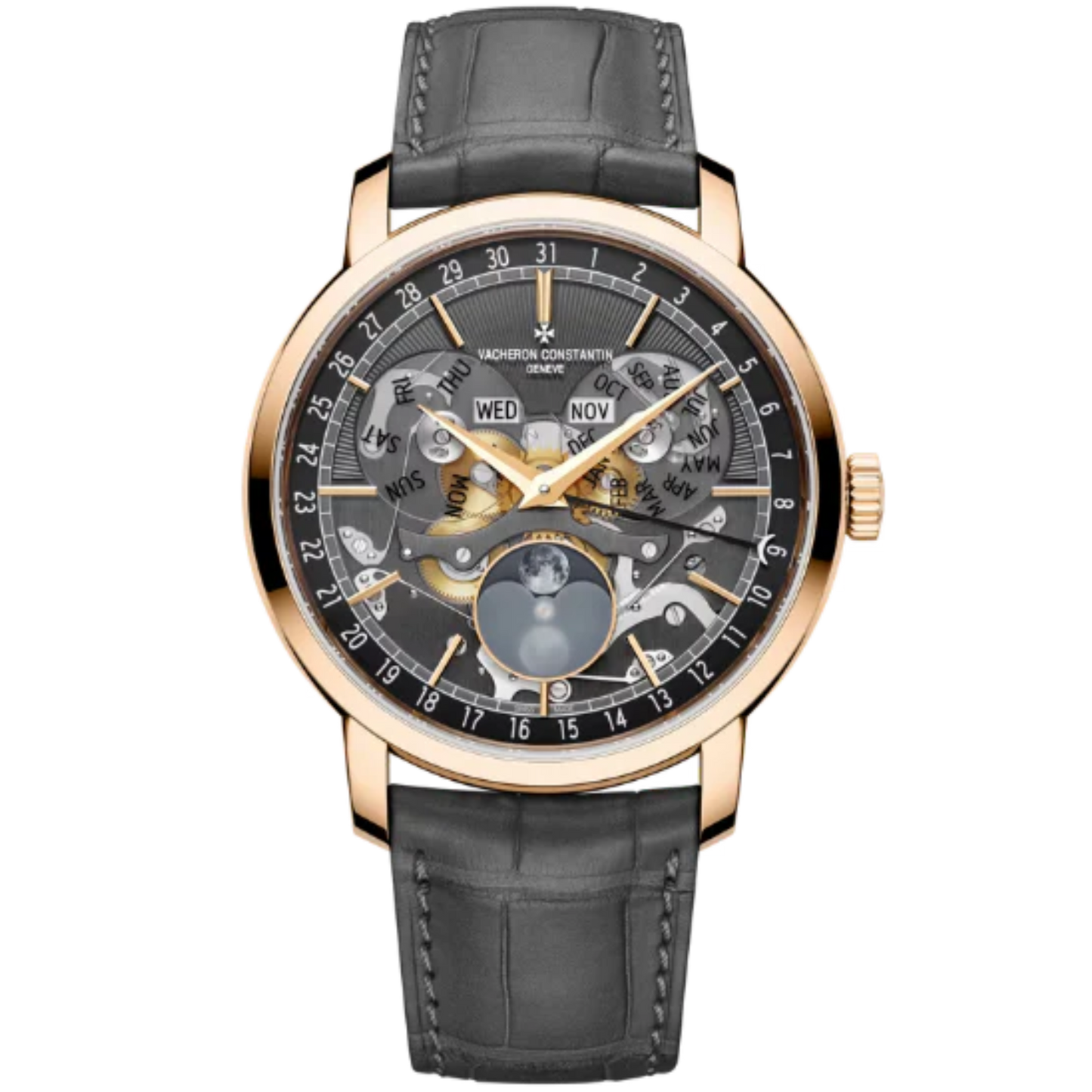 TRADITIONNELLE COMPLETE CALENDAR OPENFACE 41 MM ROSE GOLD WITH BLACK BRASS DIAL