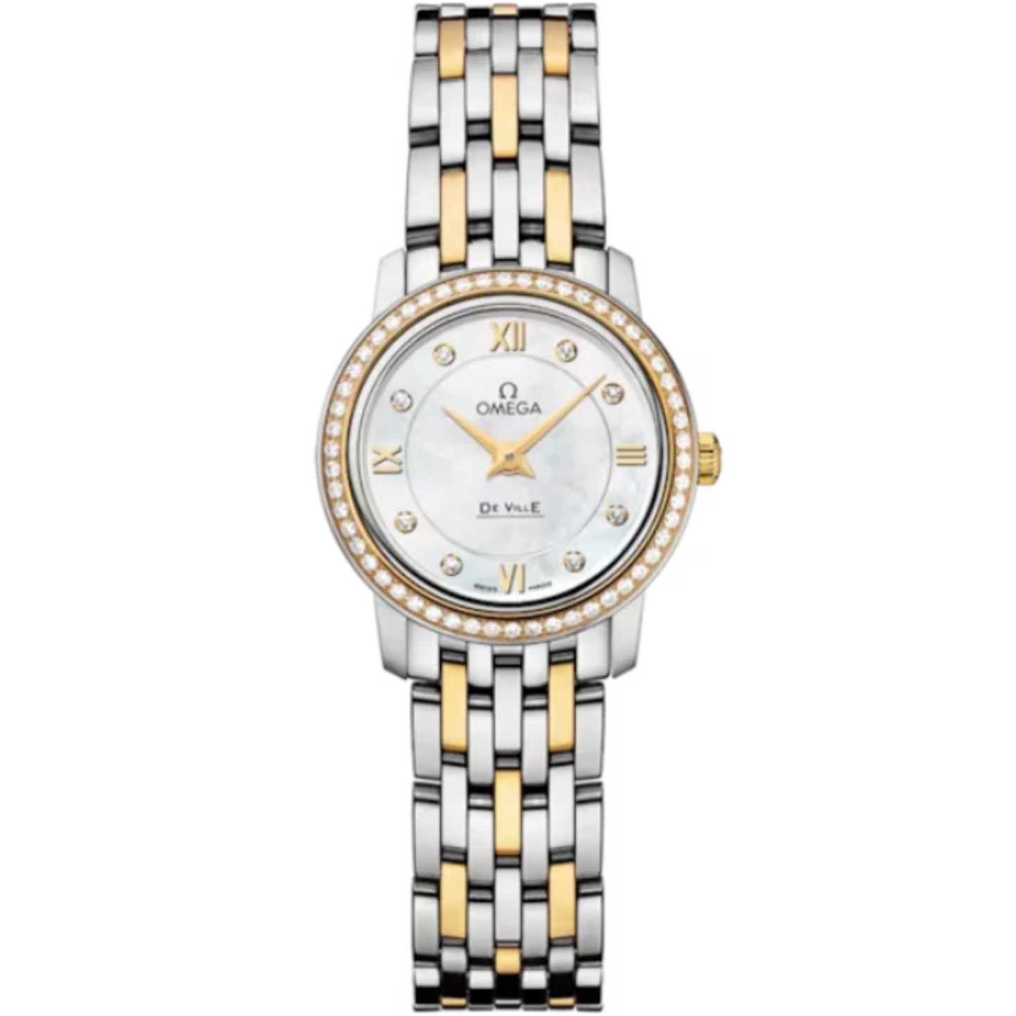 DE VILLE PRESTIGE 24 MM STAINLESS STEEL - YELLOW GOLD WITH MOTHER OF PEARL DIAL