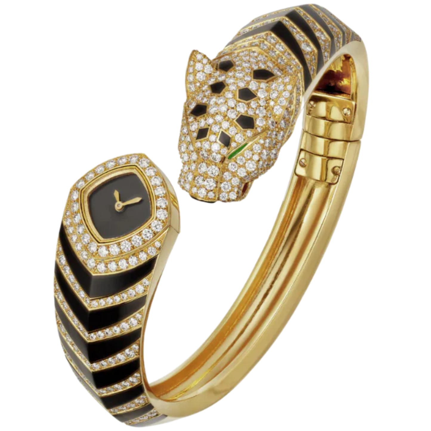 LA PANTHERE DE CARTIER BANGLE 18 MM 18K YELLOW GOLD WITH BLACK LAQUER DIALSIZE 17
