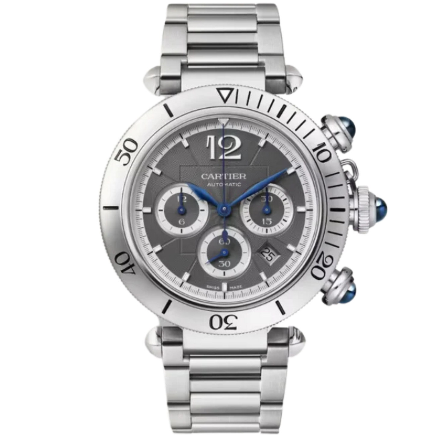 PASHA DE CARTIER 41 MM CHRONOGRAPH STAINLESS STEEL WITH ANTHRACITE FLINQUE DIAL