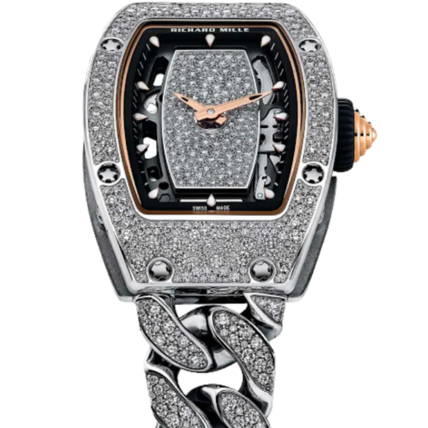 RM 07-01 Ladies’ White Gold Snow Diamond Set White Gold Bracelet White Gold Diamond Set Case