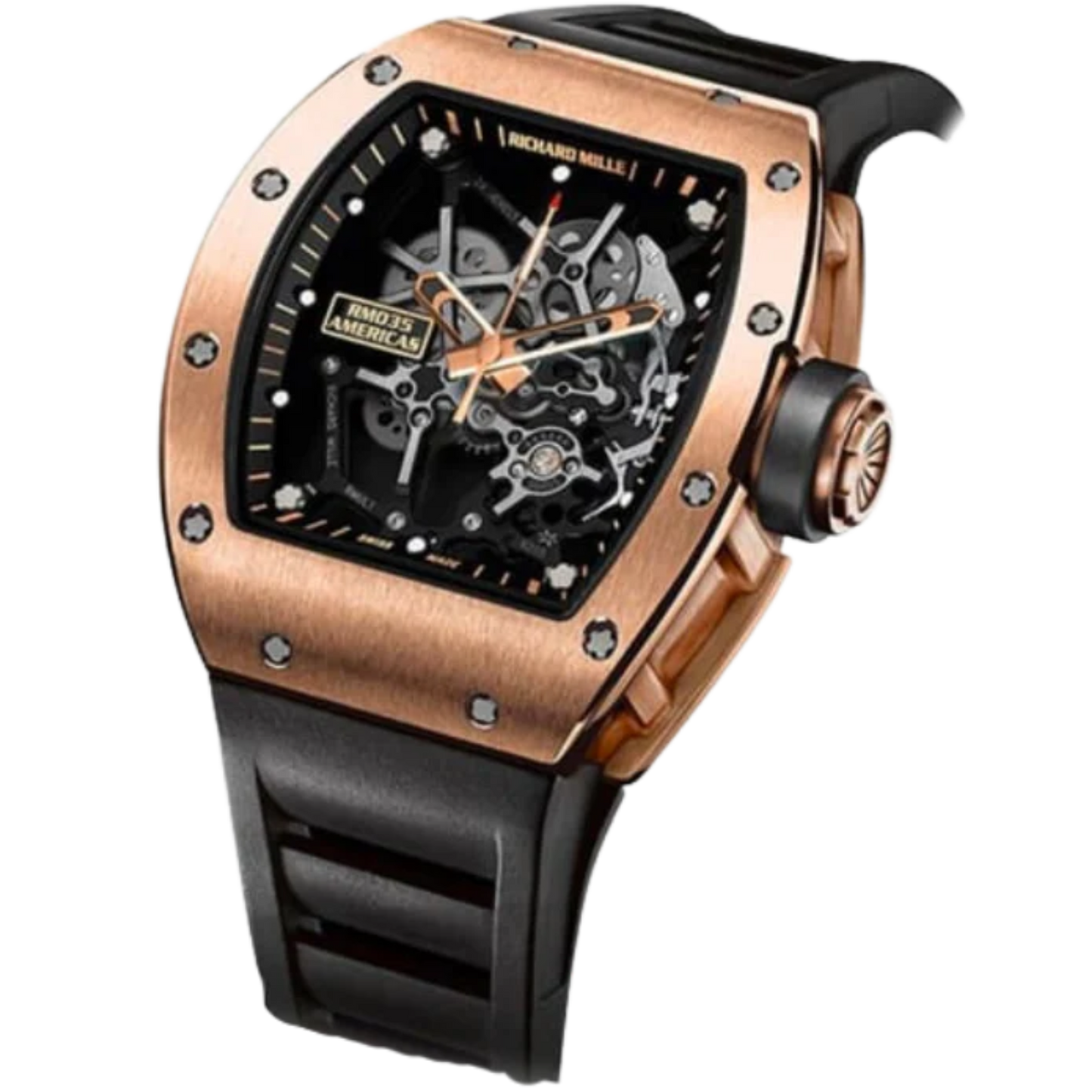 RM 035 Limited Edition 18K Rose Gold Toro Manual Winding Black Rubber Strap Rose Gold Case