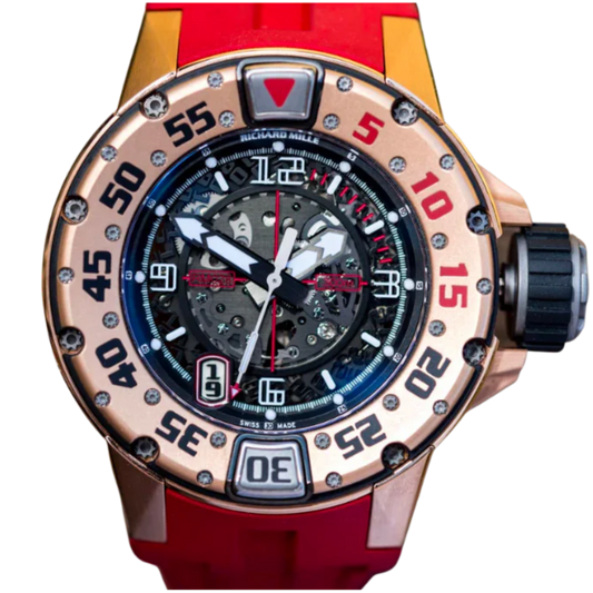 RM 028 Diver Rose Gold Automatic Red Rubber Strap Titanium Case