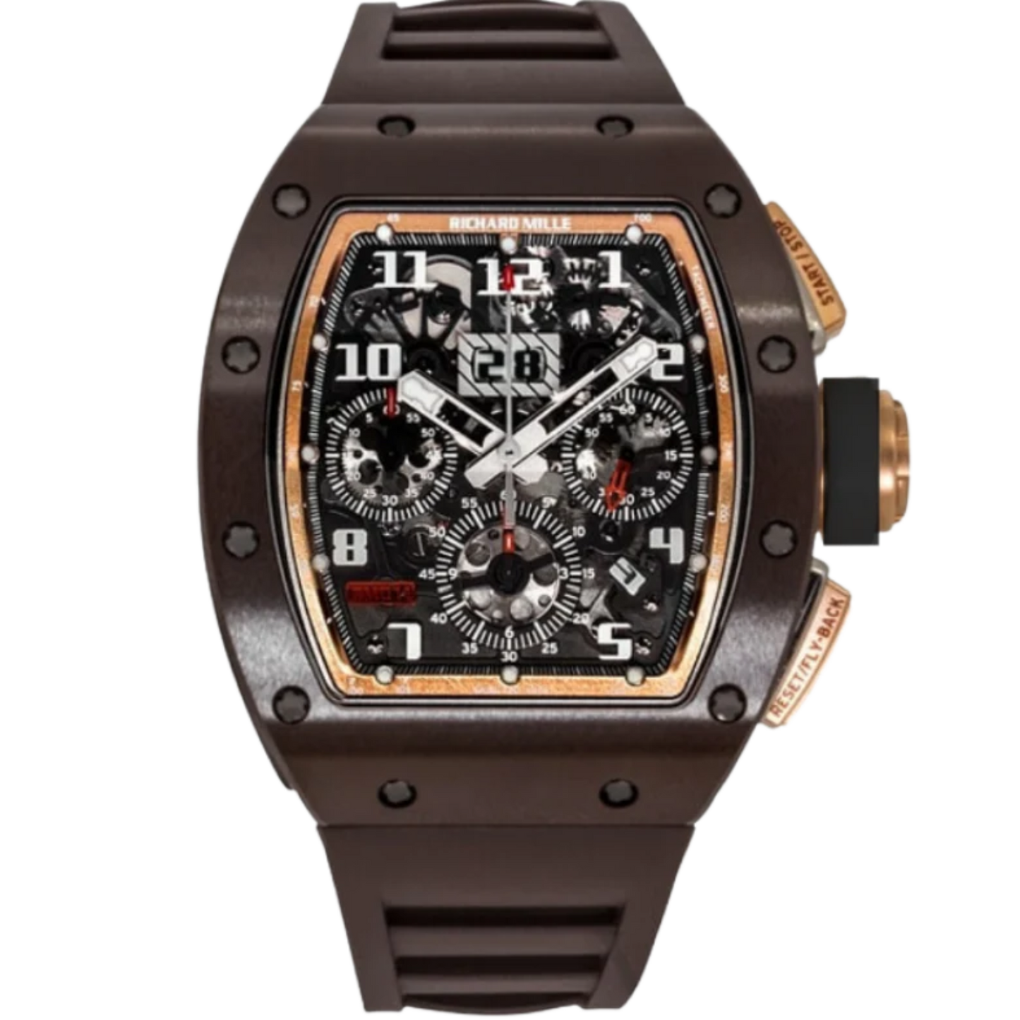 RM 011 Rose Gold Asia Edition Brown Rubber Strap Ceramic Case
