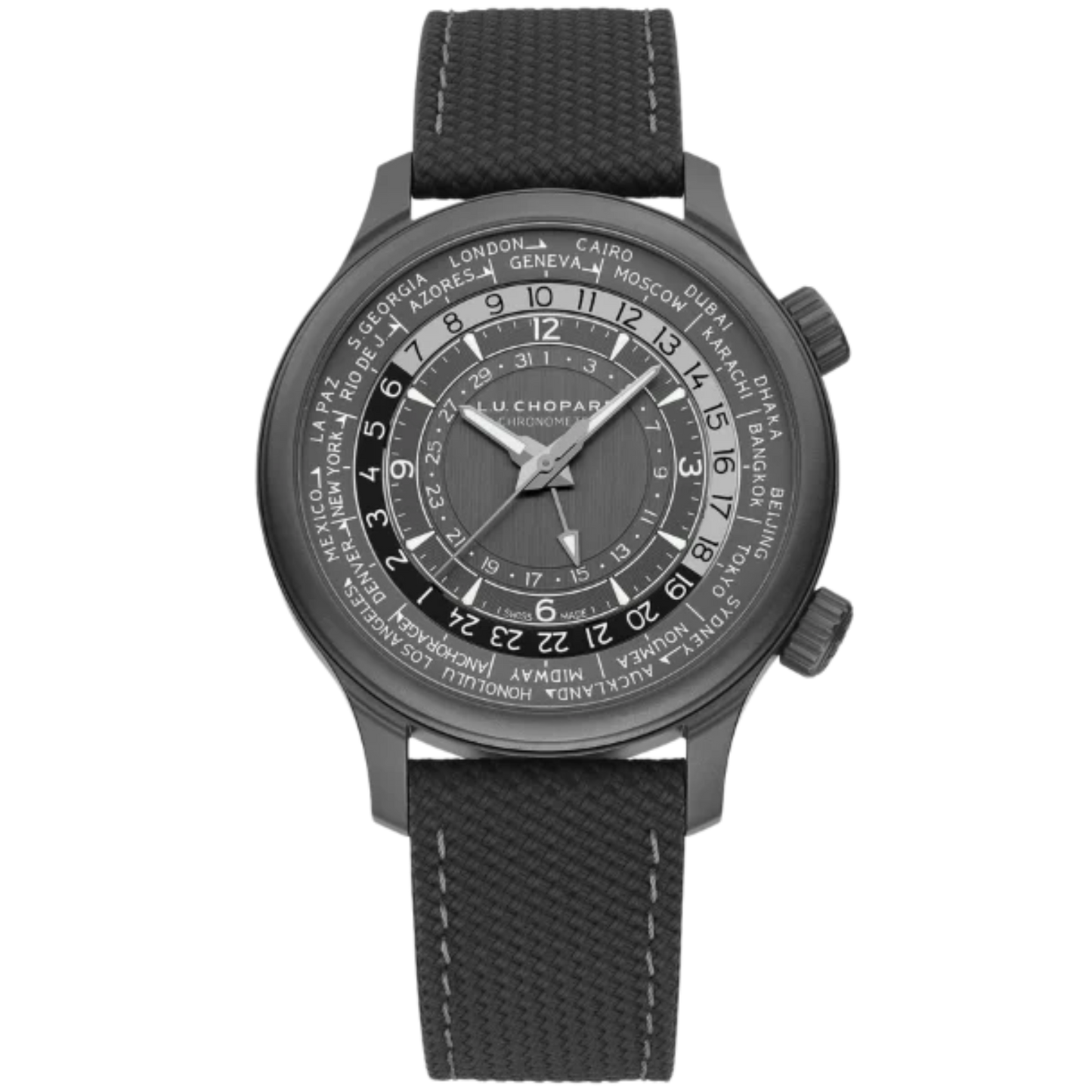 L.U.C TIME TRAVELER ONE BLACK 42 MM CERAMISED TITANIUM WITH BLACK DIAL