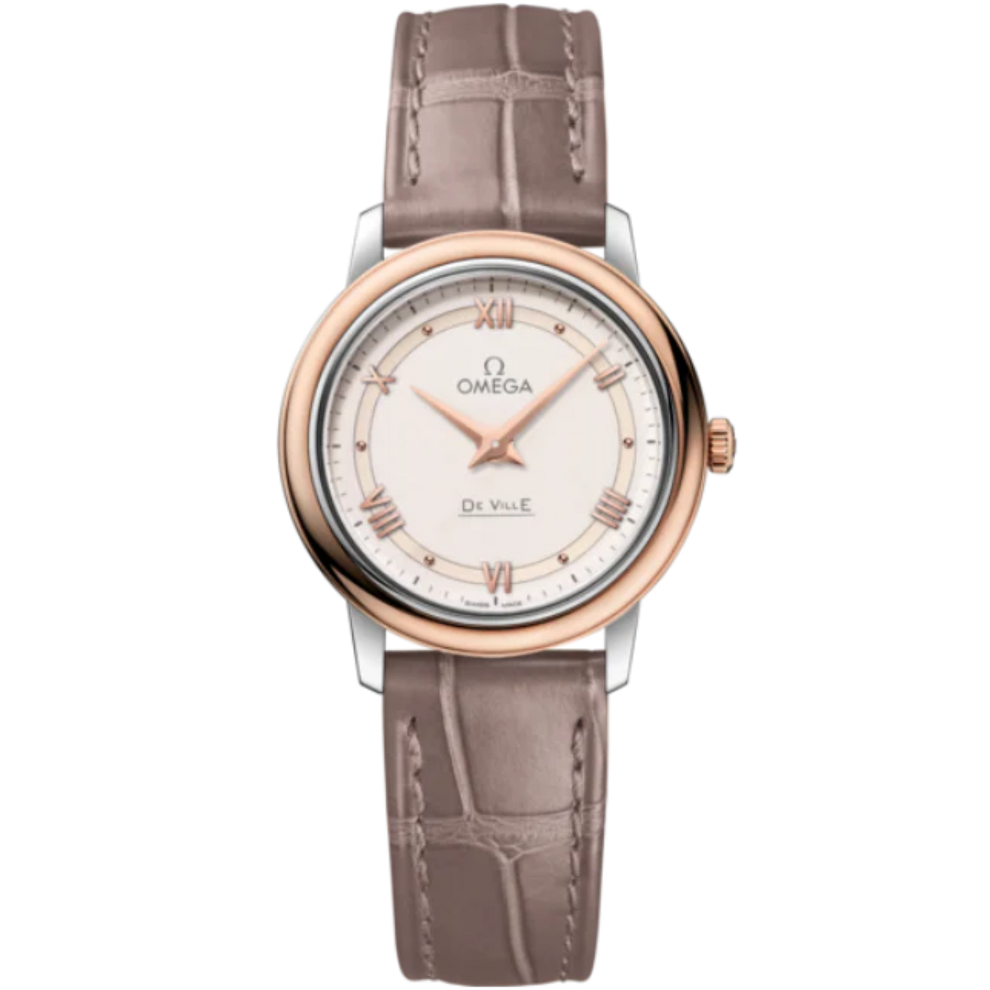 DE VILLE PRESTIGE 27 MM STAINLESS STEEL - RED GOLD WITH WHITE DIAL