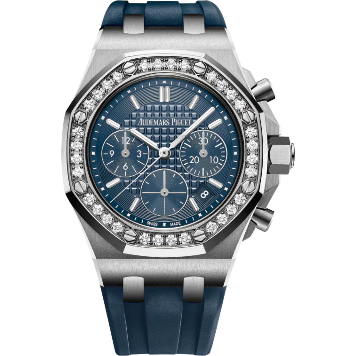 Royal Oak Offshore Selfwinding Chronograph 37MM Blue Rubber Strap Blue Dial With Lady Tapisserie Pattern Stainless Steel Case Diamond-Set Bezel