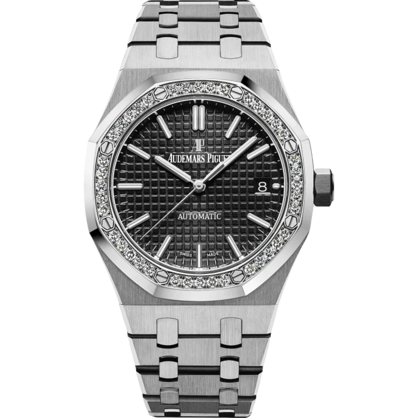 Royal Oak Selfwinding 37MM Stainless Steel Bracelet Black Dial With Grande Tapisserie Pattern Stainless Steel Case Diamond-Set Bezel