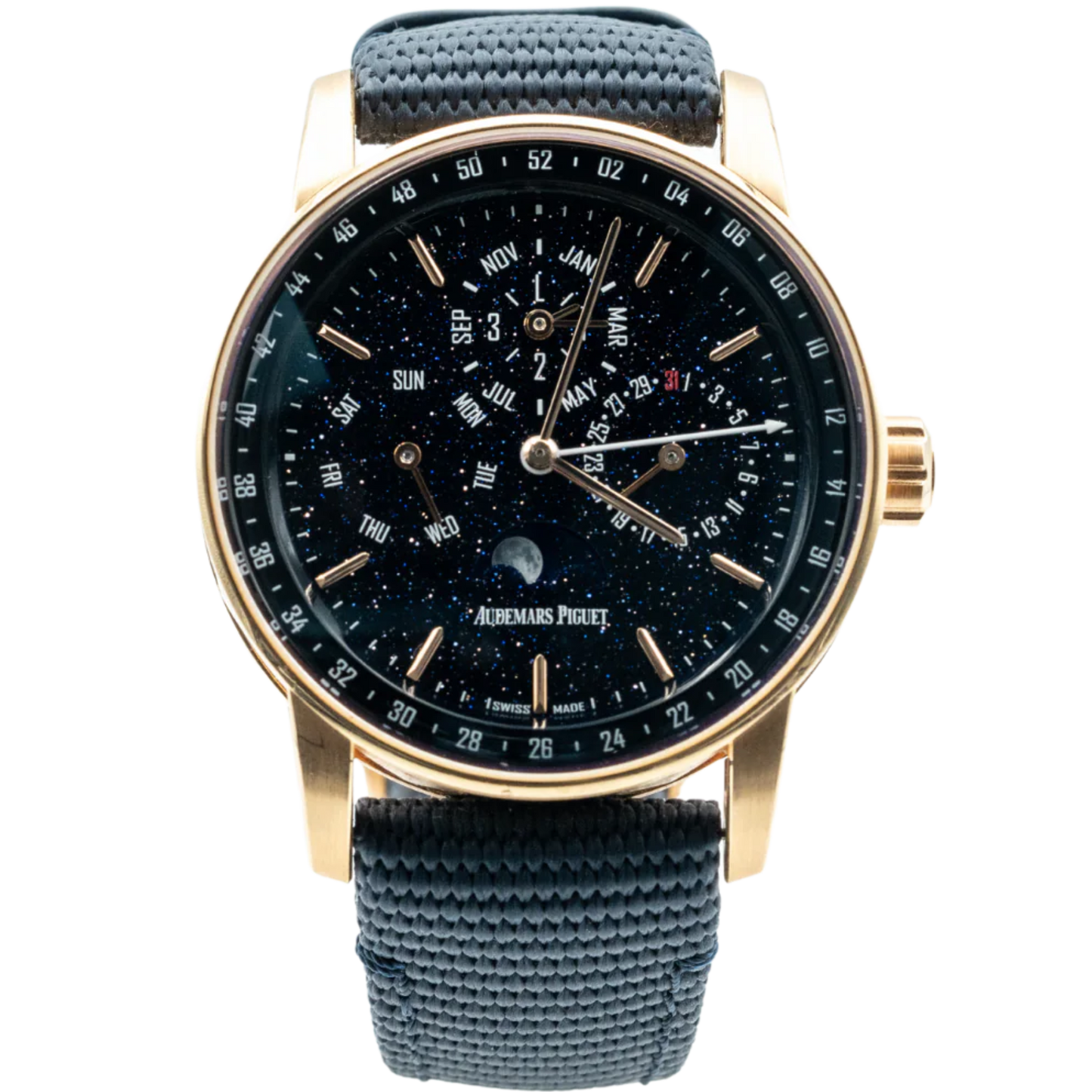 Code 11.59 by Audemars Piguet 41mm Blue Rubber-Coated Strap Blue Aventurine Dial Blue Lacquered Inner Bezel and Rose Gold Case