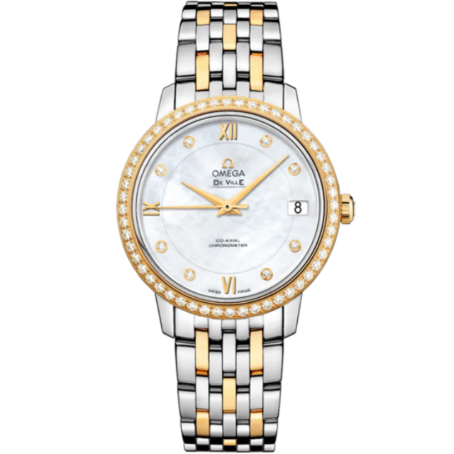 DE VILLE PRESTIGE 33 MM STAINLESS STEEL - YELLOW GOLD WITH MOTHER OF PEARL DIAL