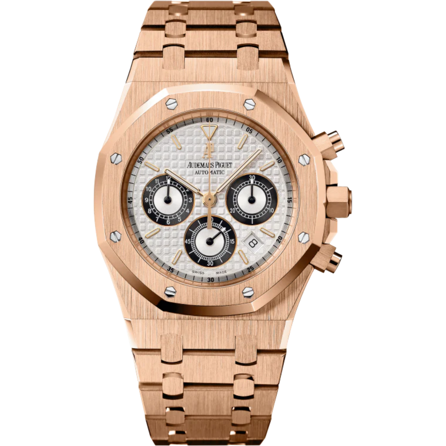 Royal Oak Chronograph 39MM 18-Carat Pink Gold Bracelet Silver-Toned Dial With Grande Tapisserie Pattern 18-Carat Pink Gold Case