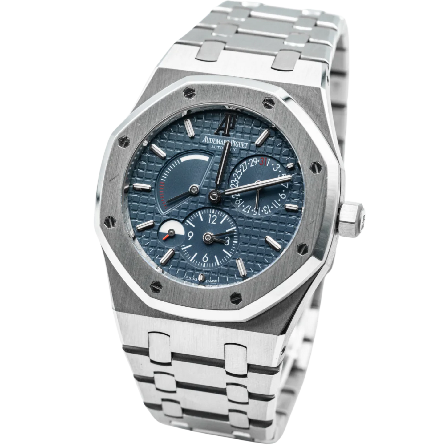 Royal Oak Dual Time 39MM Stainless Steel Bracelet Blue Dial With Grande Tapisserie Pattern Stainless Steel Case