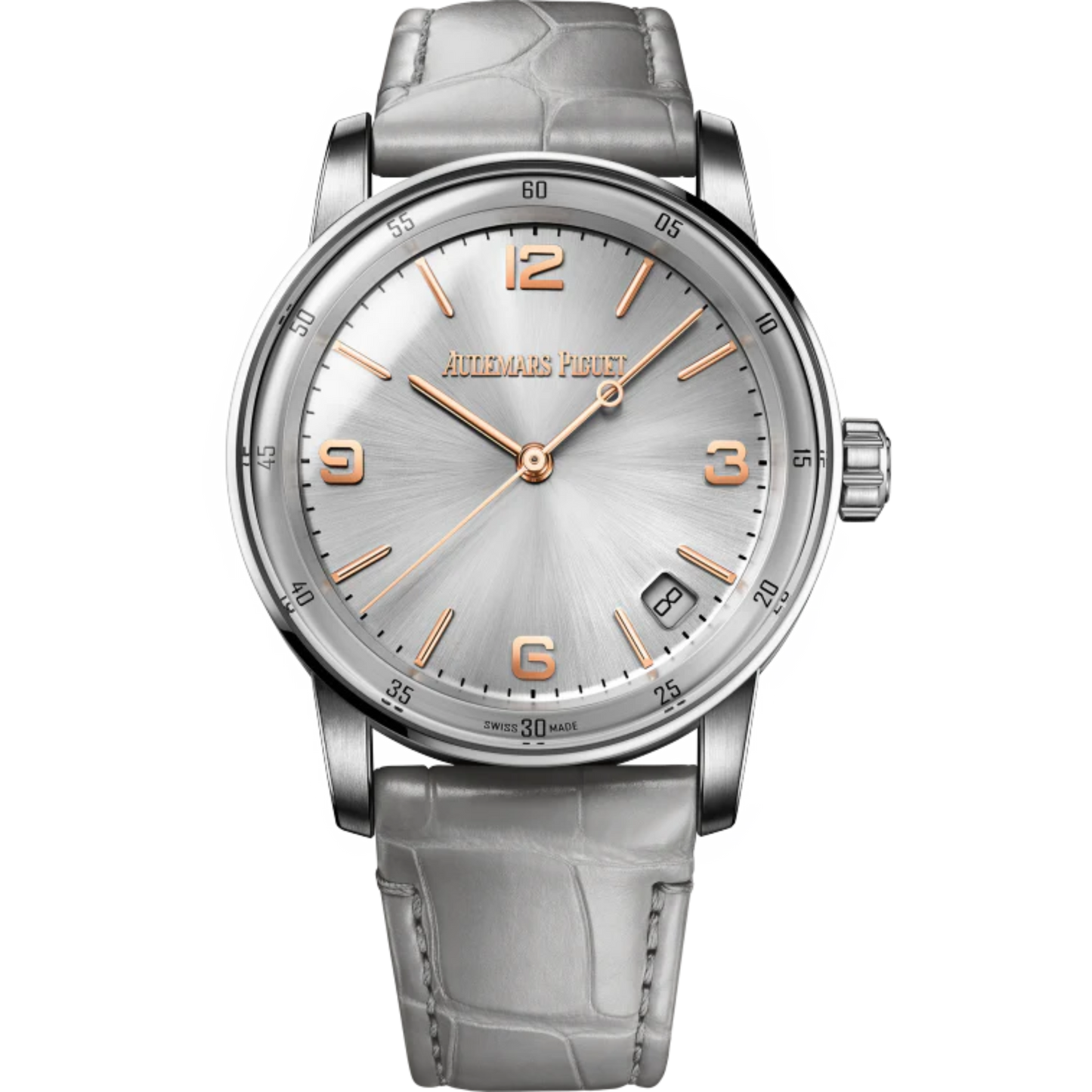 Code 11.59 by Audemars Piguet 41mm Grey Alligator Strap Grey Lacquered Dial White Gold Bezel