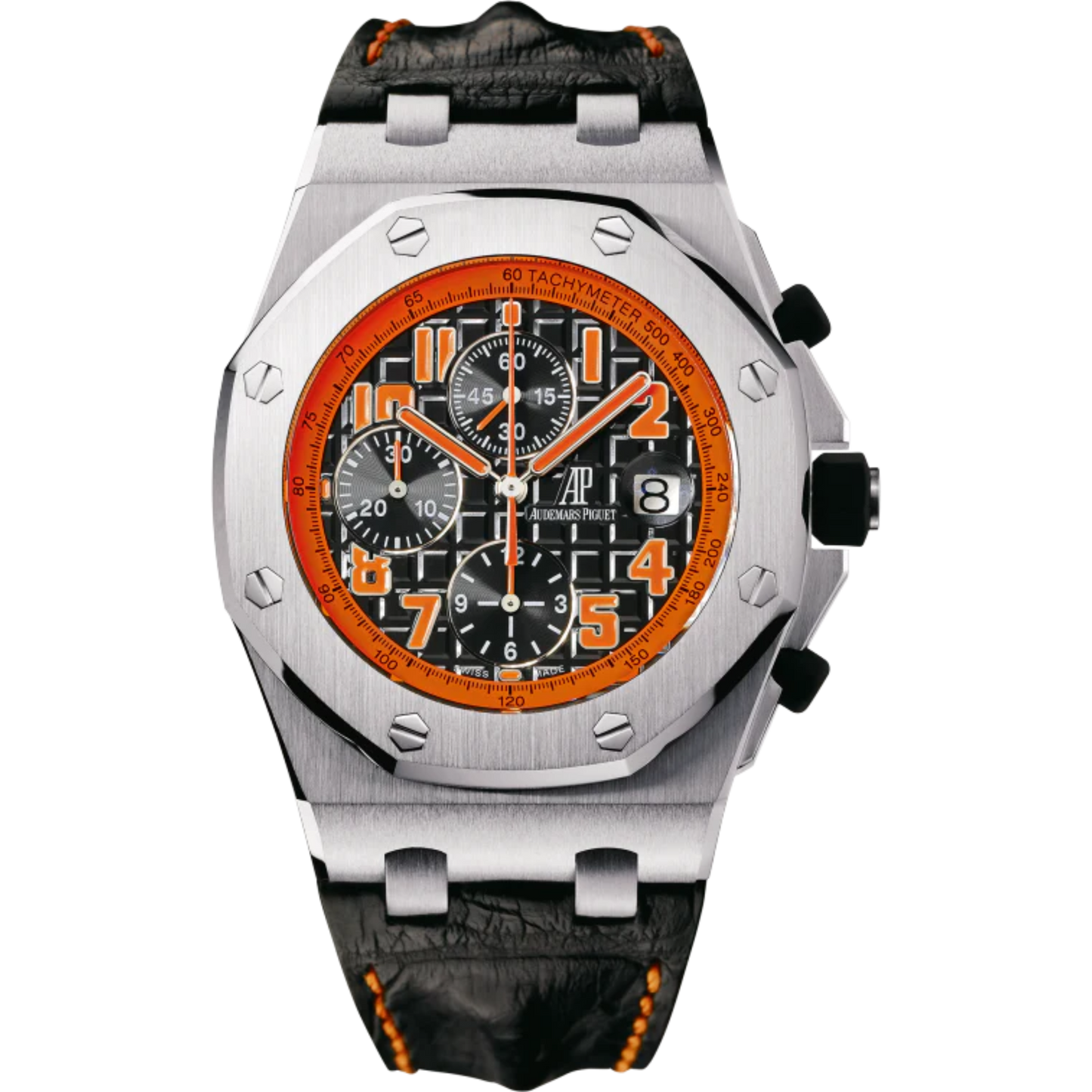 Royal Oak Offshore Chronograph Volcano 42MM Black Leather Strap Black Dial With Méga Tapisserie Pattern Stainless Steel Case