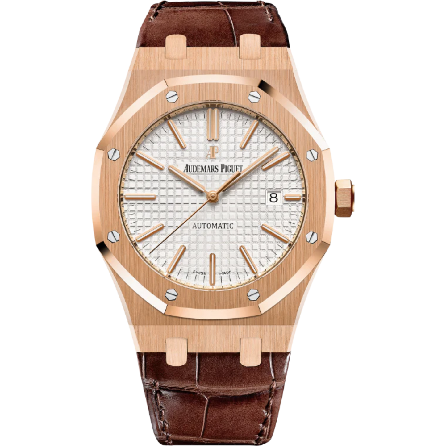Royal Oak Selfwinding 41MM Brown Alligator Strap Silver-Toned Dial With Grande Tapisserie Pattern 18-Carat Pink Gold Case