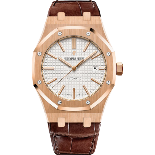 Royal Oak Selfwinding 41MM Brown Alligator Strap Silver-Toned Dial With Grande Tapisserie Pattern 18-Carat Pink Gold Case