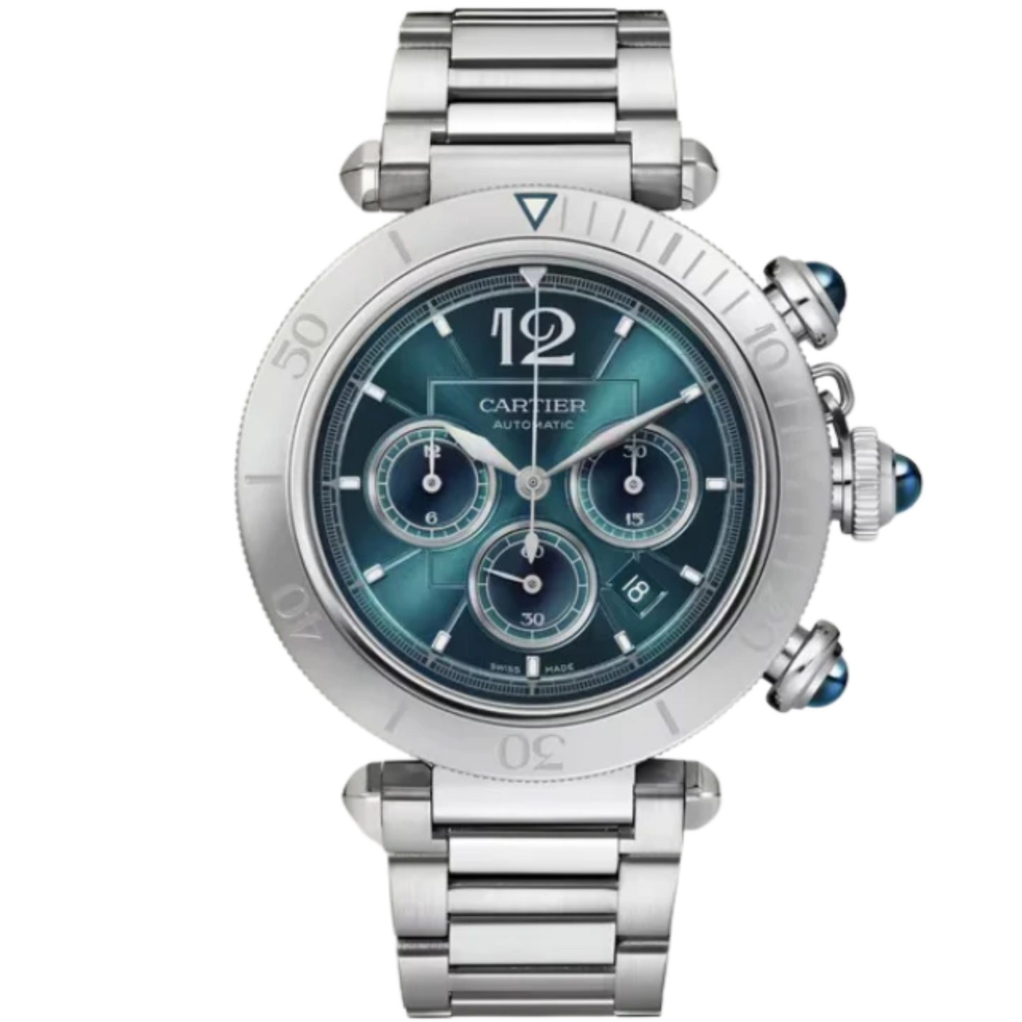 PASHA DE CARTIER 41 MM CHRONOGRAPH STAINLESS STEEL WITH BLUE SUNRAY BRUSHED DIAL