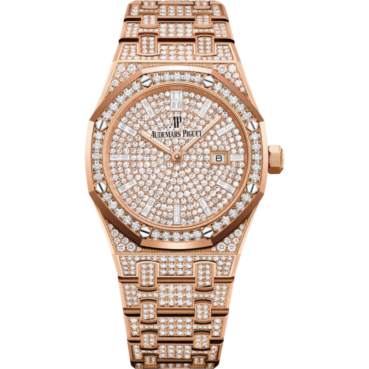Royal Oak Quartz 33MM Diamond-Set 18-Carat Pink Gold Bracelet Diamond-Set 18-Carat Pink Gold Dial 18-Carat Pink Gold Case Set With Brilliant-Cut Diamond