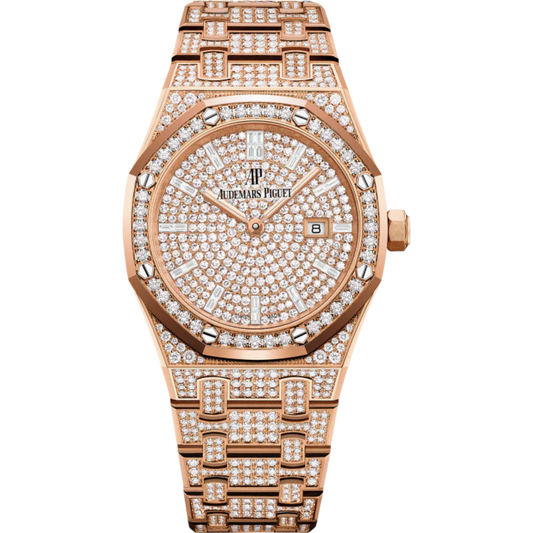 Royal Oak Quartz 33MM Diamond-Set 18-Carat Pink Gold Bracelet Diamond-Set 18-Carat Pink Gold Dial 18-Carat Pink Gold Case Set With Brilliant-Cut Diamond