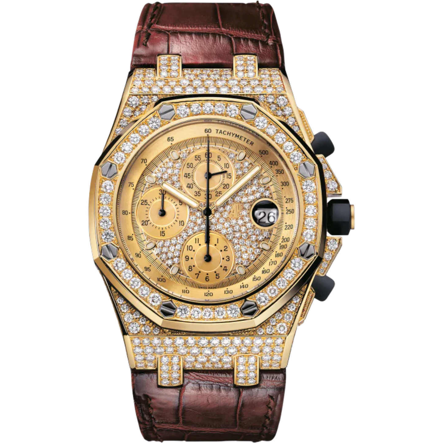 Royal Oak Offshore Chronograph 42MM Brown Alligator Strap 18-Carat Yellow Gold Dial 18-Carat Yellow Gold Case Entirely Set With Diamonds