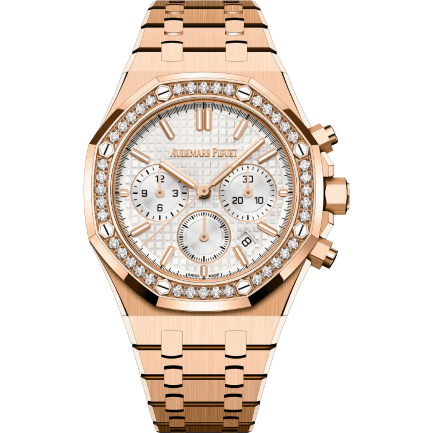 Royal Oak Selfwinding Chronograph 38MM 18-Carat Pink Gold Bracelet Silver-Toned Dial With Grande Tapisserie Pattern 18-Carat Pink Gold Case