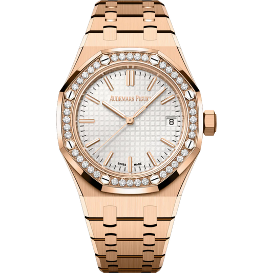 Royal Oak Selfwinding 50th Anniversary 37MM 18-Carat Pink Gold Bracelet Silver-Toned Dial With Grande Tapisserie Pattern 18-Carat Pink Gold Case Bezel Set With Brilliant-Cut Diamonds