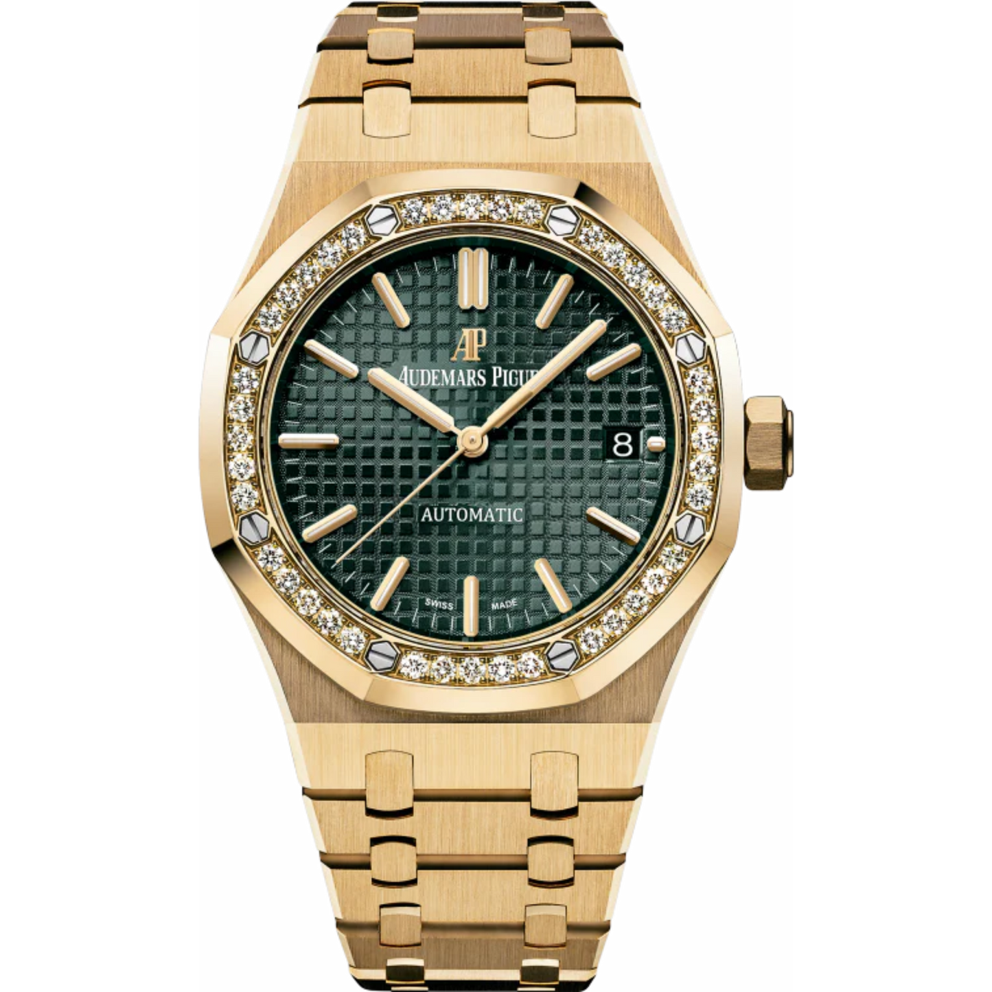 Royal Oak Selfwinding 37MM 18-Carat Yellow Gold Bracelet Green Dial Grande Tapisserie Pattern 18-Carat Yellow Gold Case Diamond-Set Bezel