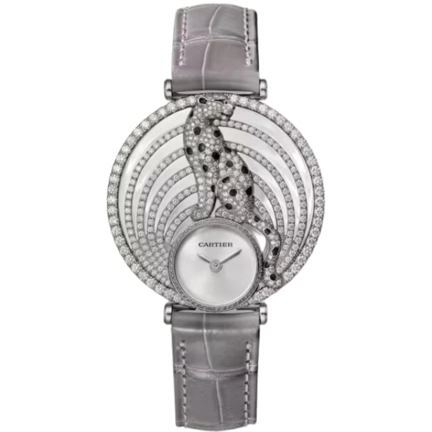 PANTHERE ROYALE DE CARTIER 36 MM RHODIUMIZED 18K WHITE GOLD WITH SILVER SUNRAY EFFECT DIAL
