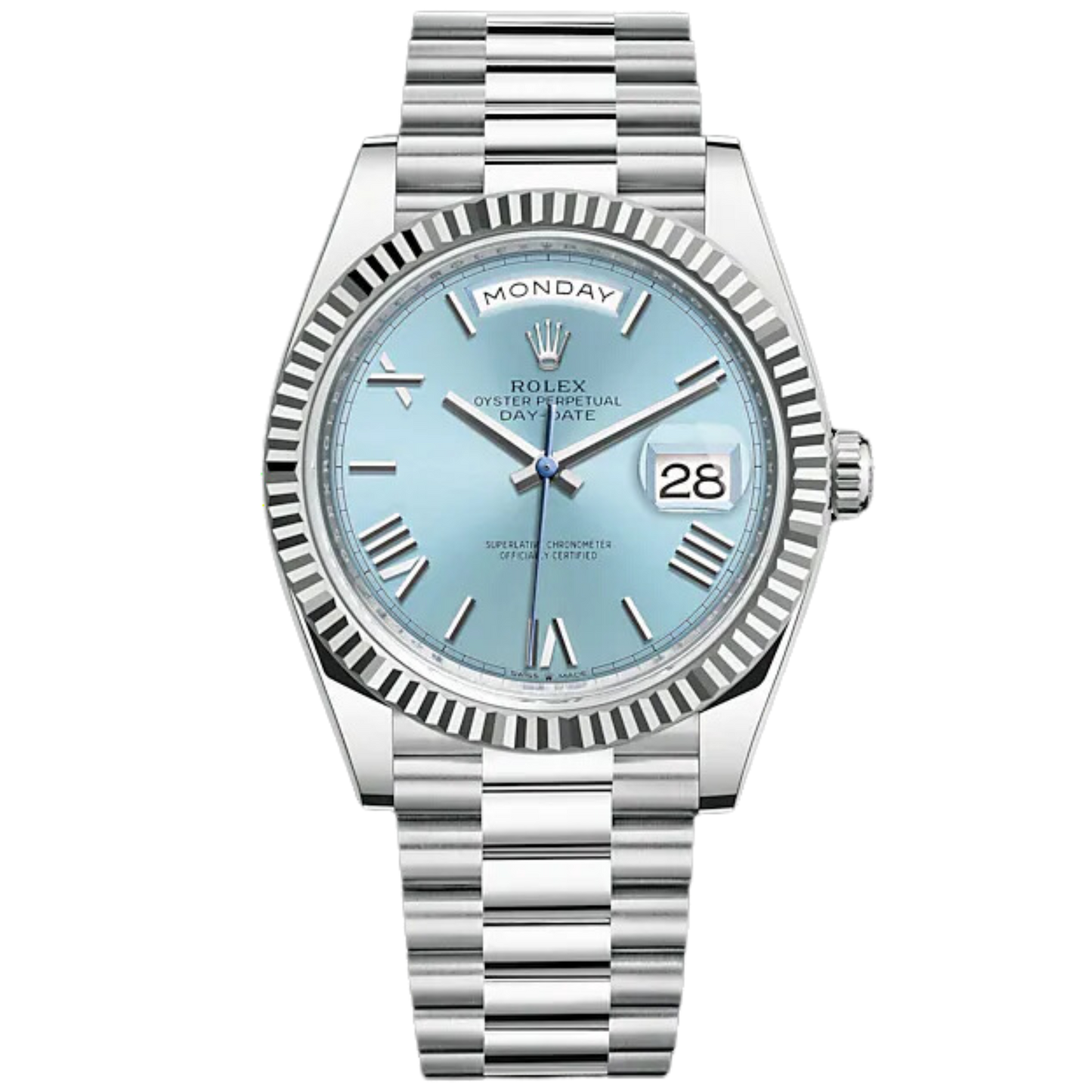 Day-Date 40 40mm President Bracelet Platinum with Ice-Blue Dial and Fluted Bezel