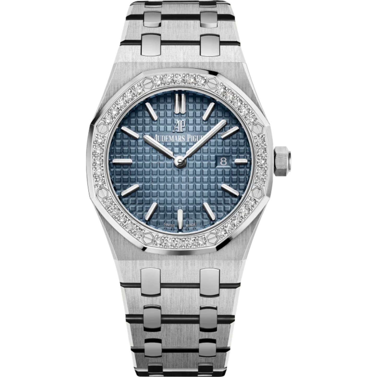 Royal Oak Quartz 33MM Titanium Bracelet Smoked Blue Dial With Grande Tapisserie Pattern Titanium Case Diamond-Set Polished 950 Platinum Bezel