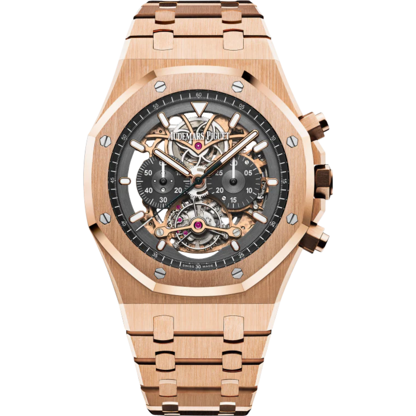 Royal Oak Tourbillon Chronograph Openworked 44MM 18-Carat Pink Gold Bracelet Openworked Ruthenium-Toned Dial 18-Carat Pink Gold Case