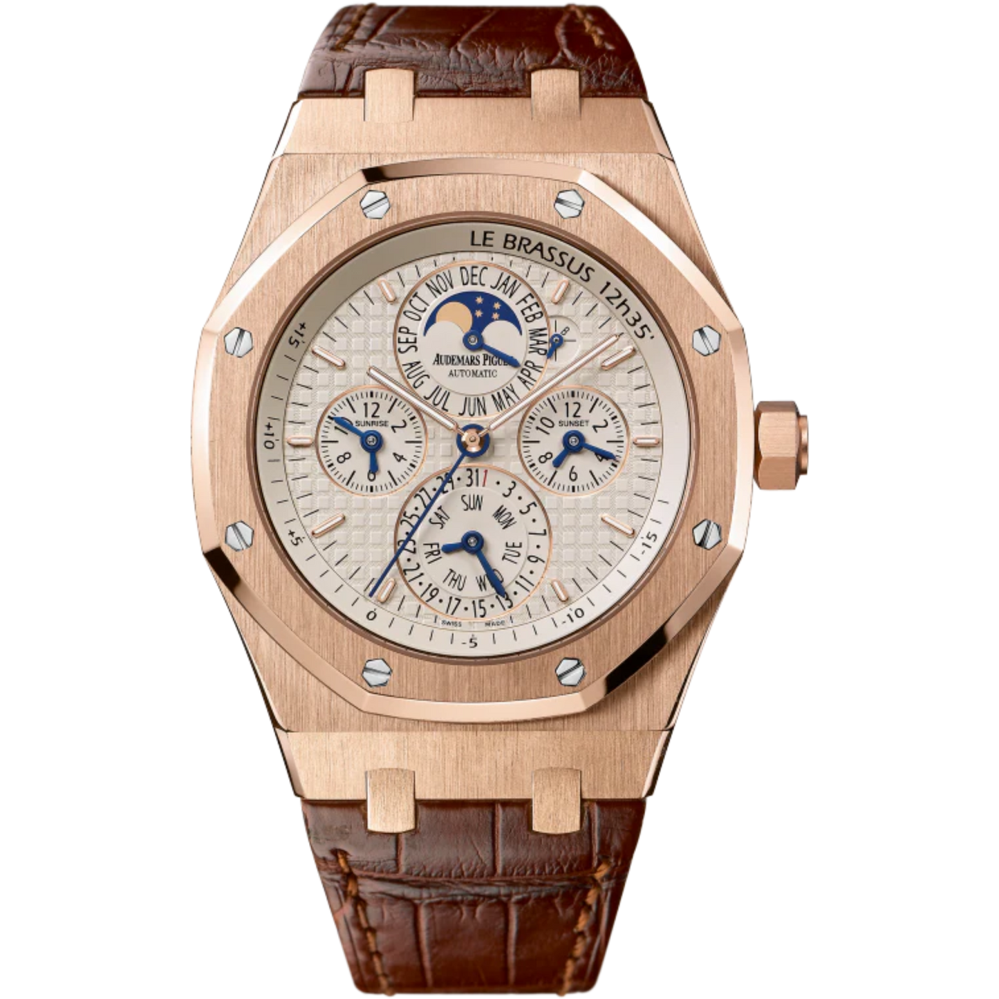 Royal Oak Equation of Time 42MM Brown Alligator Strap Silver-Toned Dial With Grande Tapisserie Pattern 18-Carat Pink Gold Case