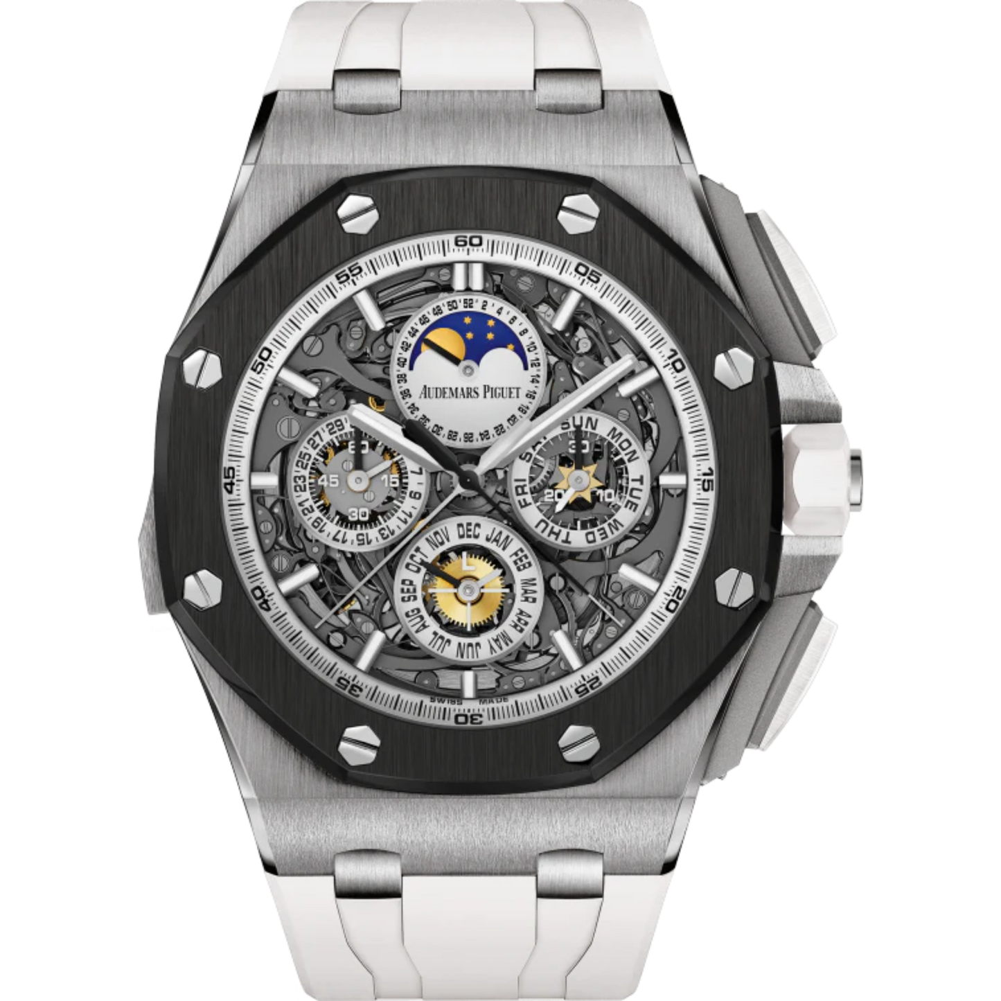 Royal Oak Offshore Grande Complication 44MM White Rubber Strap Smoked Sapphire Dial Titanium Case Ceramic Bezel