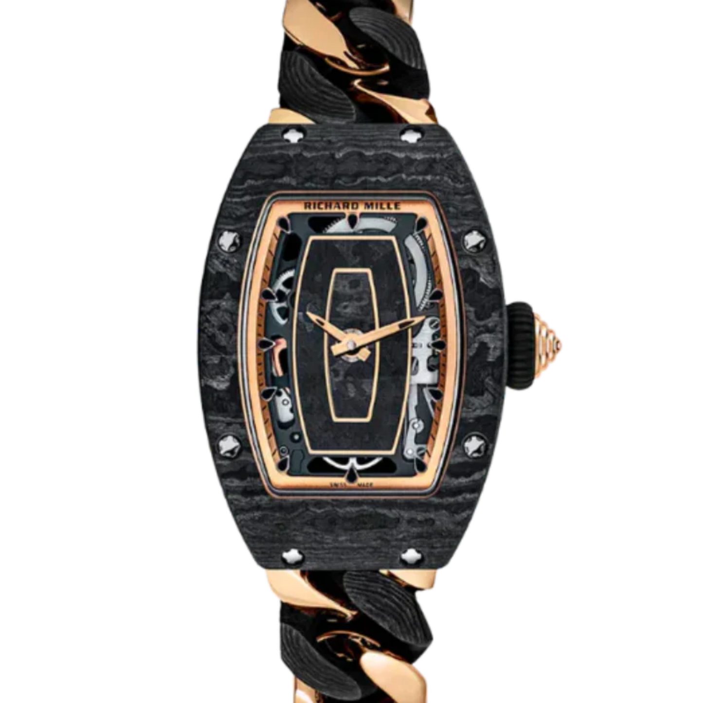 RM 07-01 Ladies Carbon TPT Automatic Rose Gold Bracelet Carbon Case