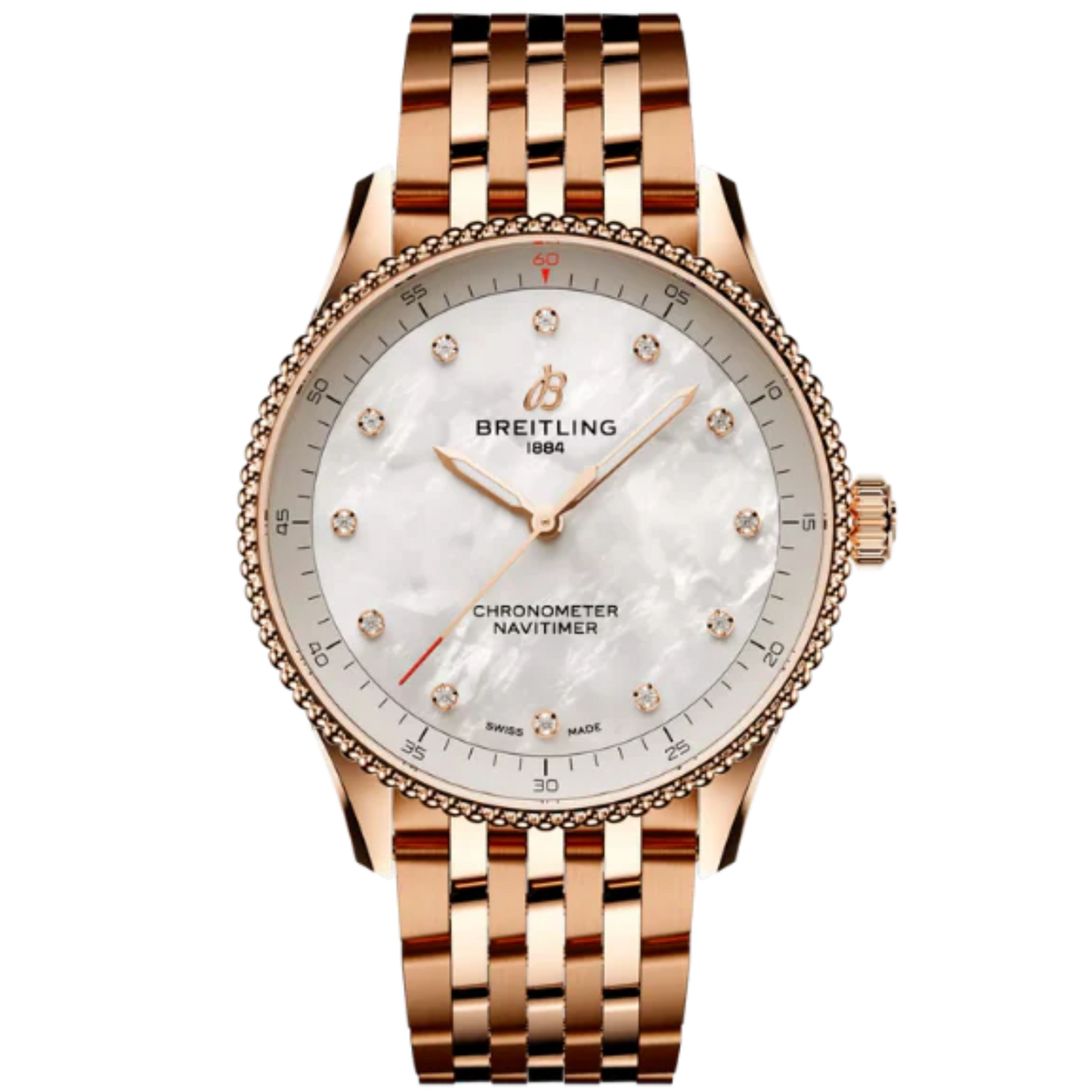 NAVITIMER 32 MM STAINLESS STEEL AND 18K ROSE GOLD WITH MOTHER OF PEARL DIAL